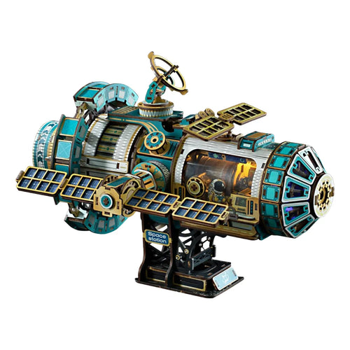 Wooden 3D Space Station Puzzle Model With Solar Panels Antenna